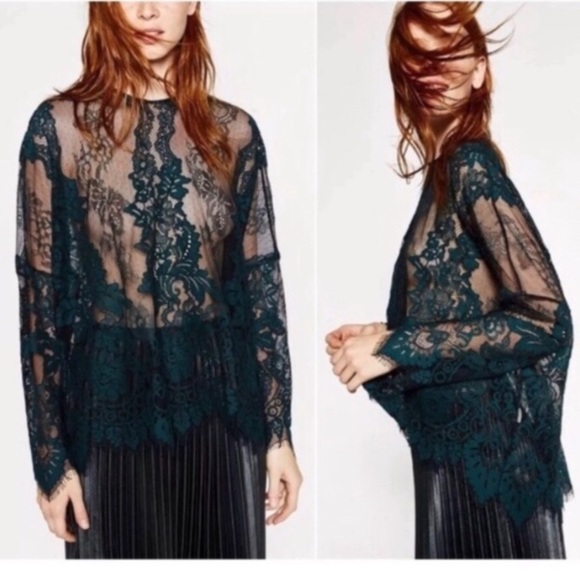 Zara Tops - Zara Sheer Lace Embroidered Shirt